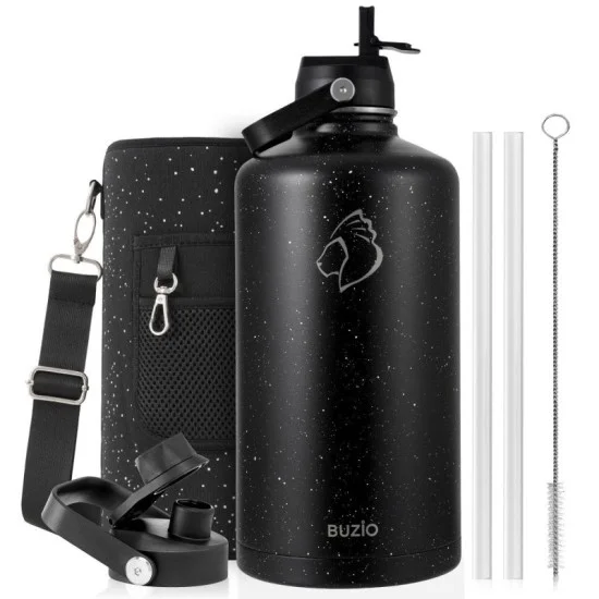 Buzio Duet Series Gallon Bottle with 2 Lids and Sleeve 3.8L - Starry Black